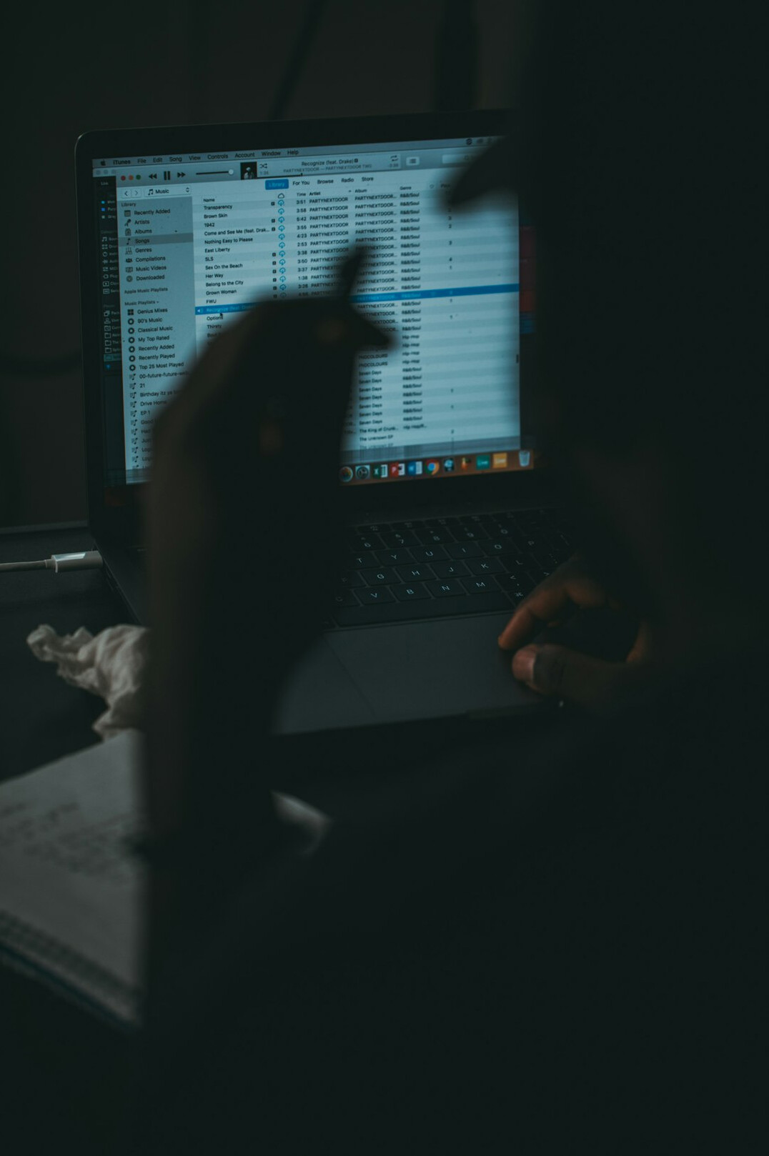 person reviewing charts on laptop